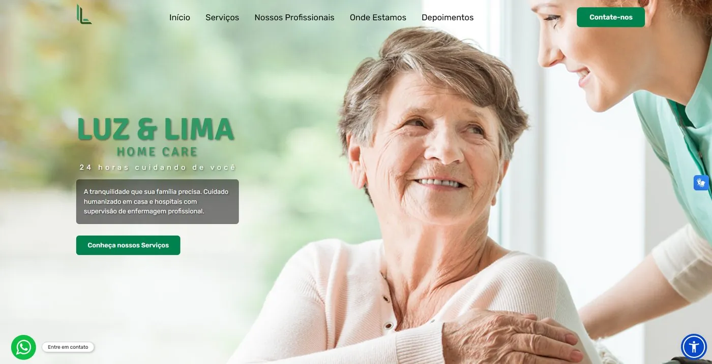 Página inicial do site da Luz & Lima Home Care