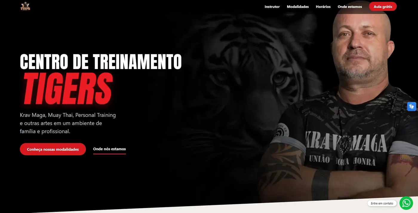 Página inicial da landing page do Centro de Treinamento Tigers